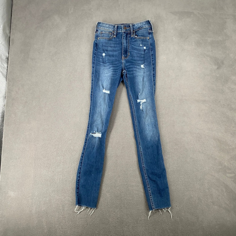 Hollister Ultra High-Rise Super‎ Skinny Distressed Jeans Blue 00S W23 L28 5852